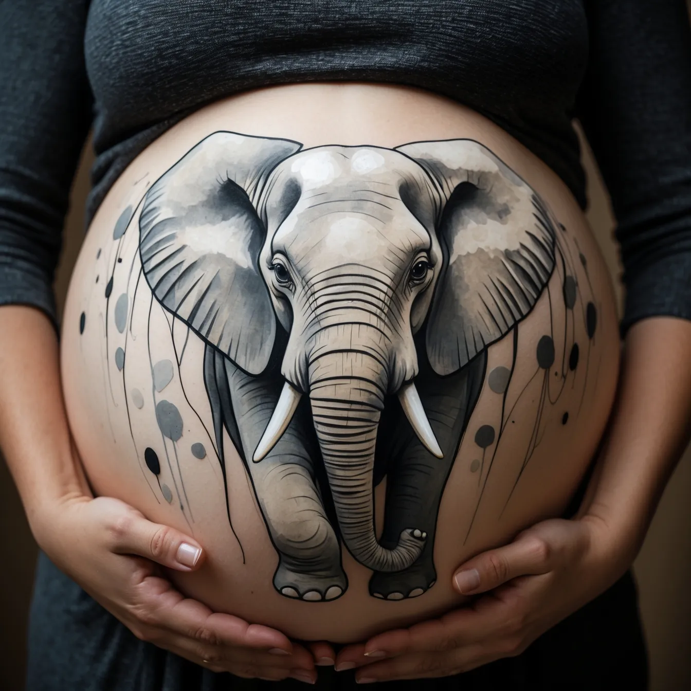 dibujos en la barriga de una embarazada elefante