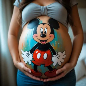 dibujo en la barriga de mujer embarazada mickey mouse