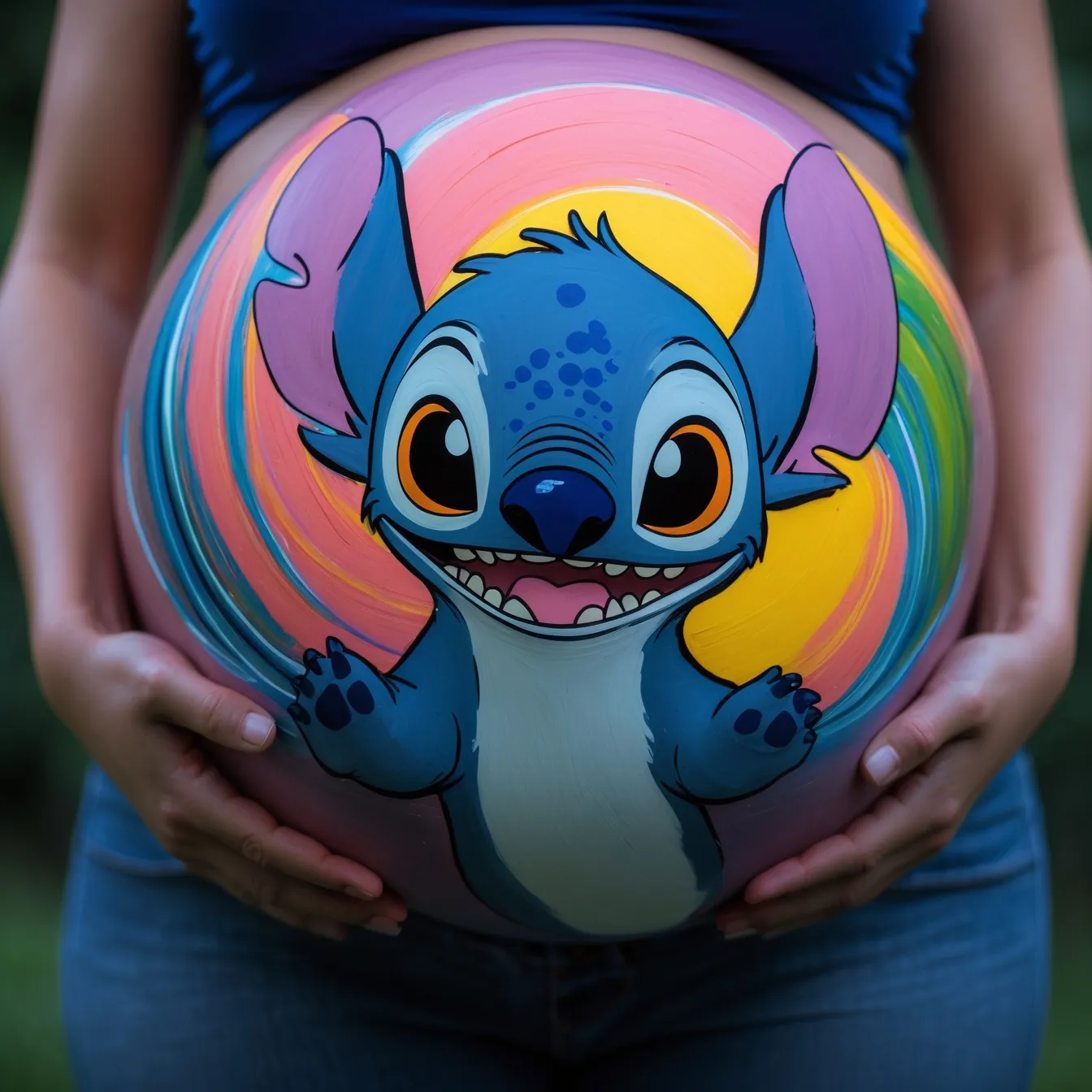 dibujo en la barriga de mujer embarazada lilo and stitch