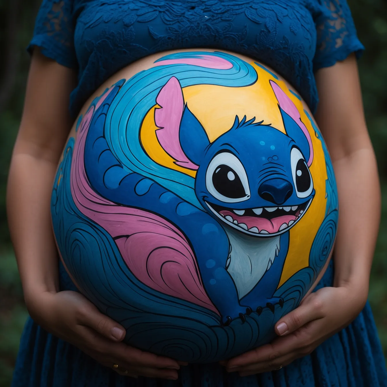 dibujo en panza de embarazada stitch disney