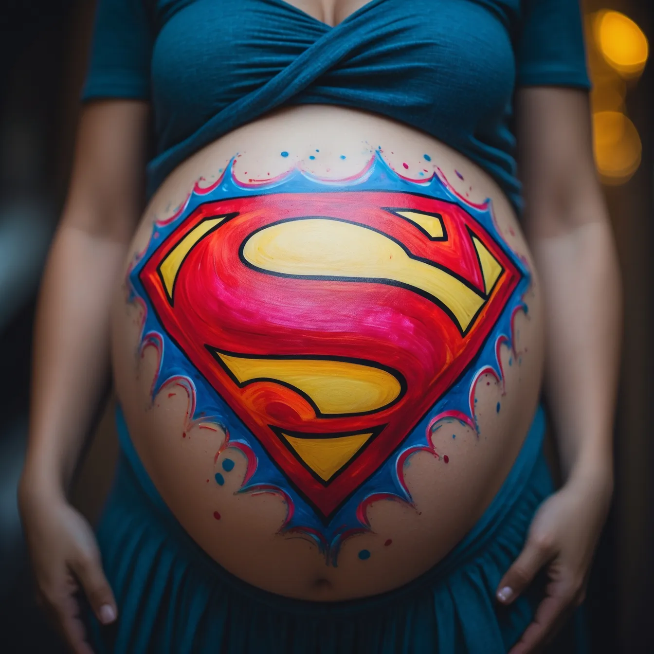 dibujo de embarazada en la barriga superman