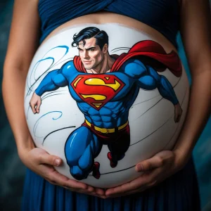 dibujo en panza de embarazada super man