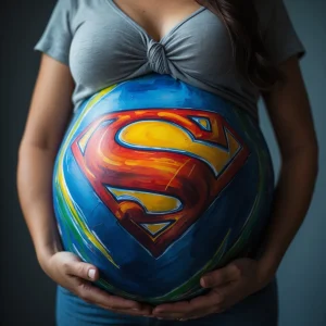 dibujo en la panza de embarazada superman