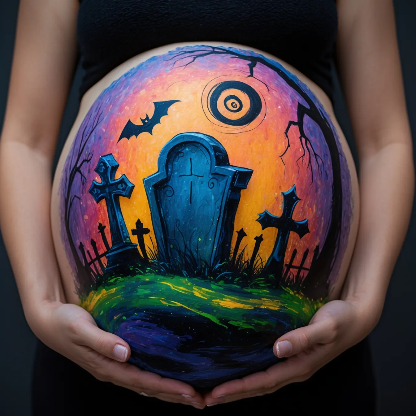 dibujo de panza embarazada cementerio halloween