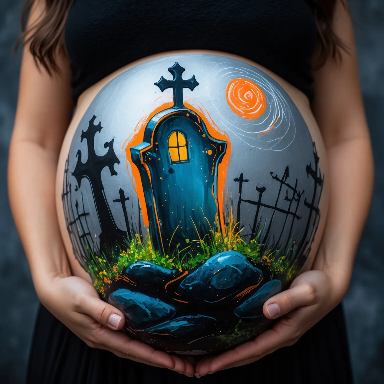 dibujo para la panza de embarazada cementerio halloween