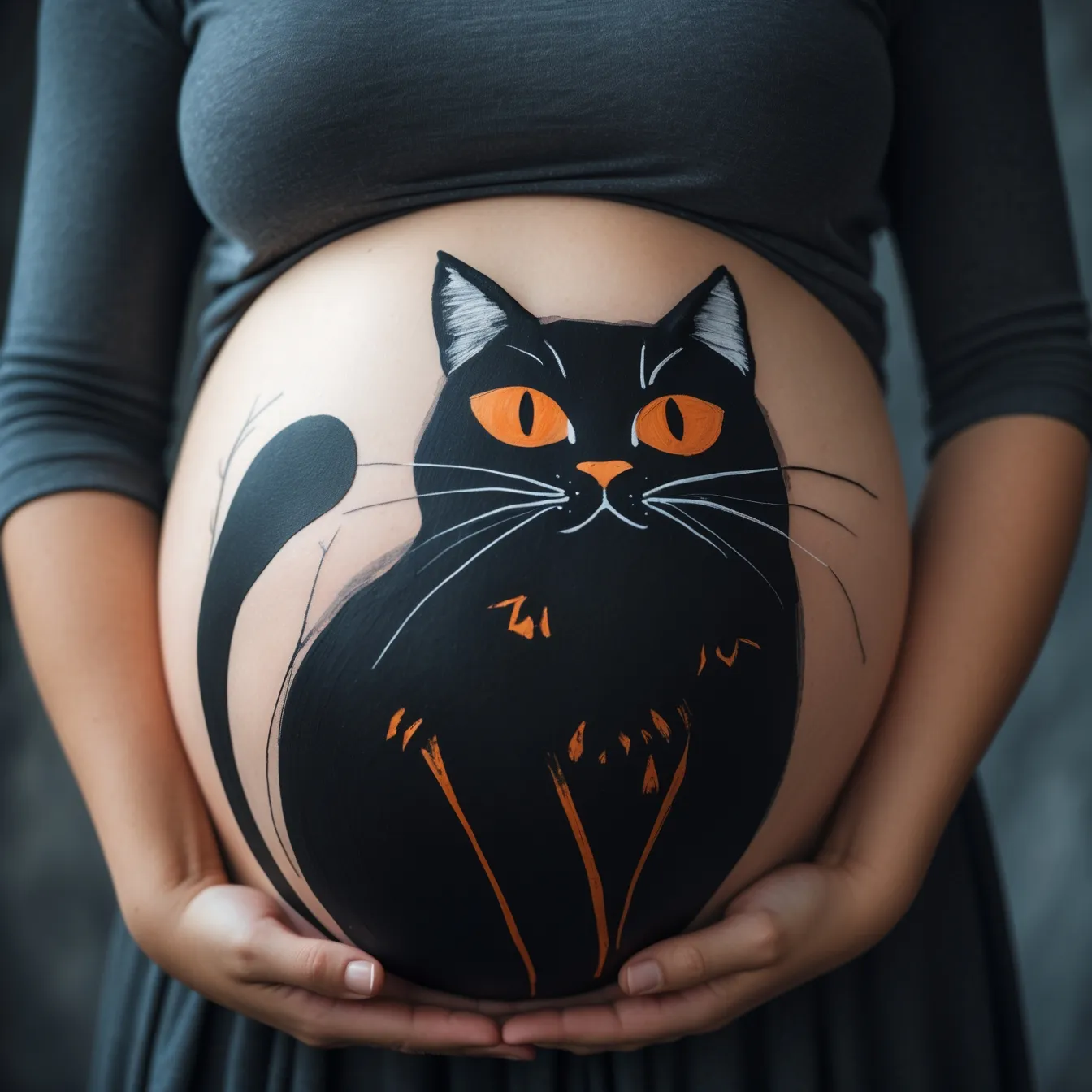 panza de embarazada dibujada halloween gato negro